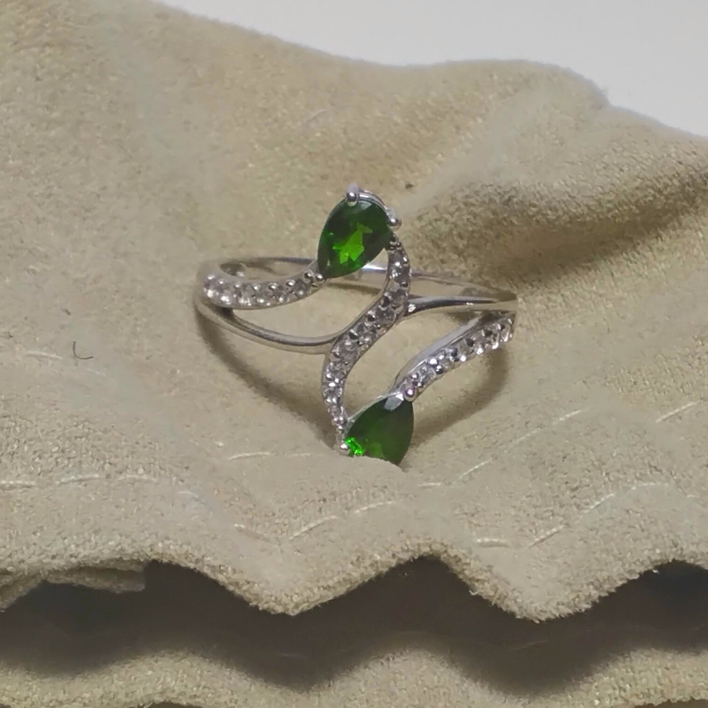 925 Silver Emerald BBJ Stamped Statement Ring Sz 9-1/2